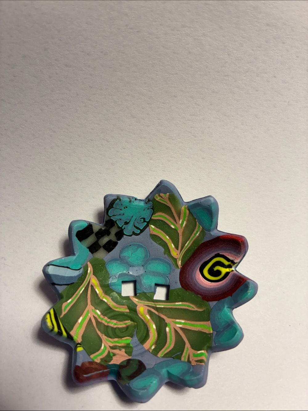 Handcrafted BUTTON polymer clay Green,Teal & purple